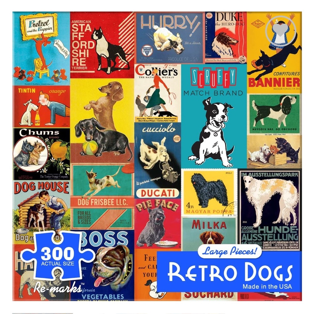 New in package Retro Dogs 300 piece large puzzle by Re-marks! Dozens of breeds!